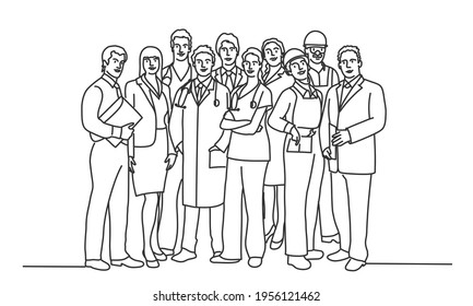 Group of people of different professions. Hand drawn vector illustration.