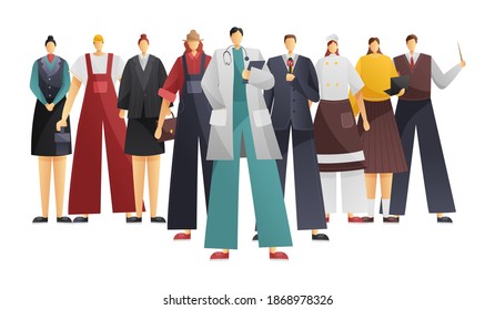 Group of people of different professions isolated on white background. Set of cartoon people of different professions. Vector illustration