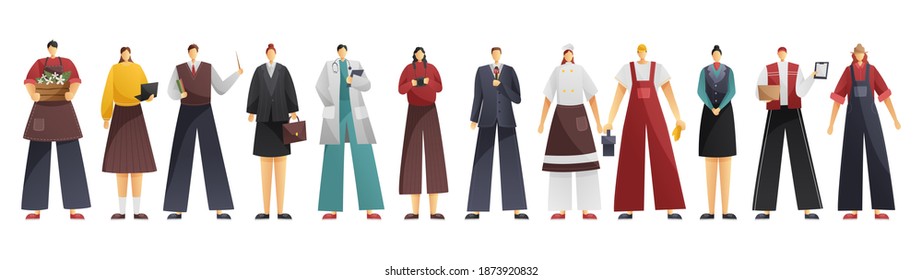 Group of people of different professions isolated on white background. Set of all the professions. Vector illustration
