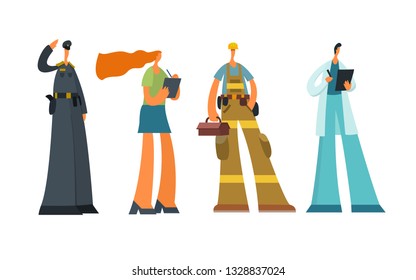  A group of people of different professions on a white background. Vector illustration