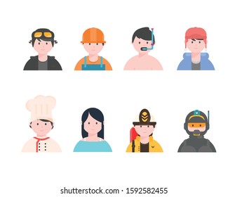 A group of people of different professions on a white background
