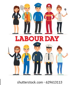 A Group Of People Of Different Professions. Set of occupations. Labour Day On 1 May. Logo. Emblem. Banner. Labor day. Vector images in cartoon style