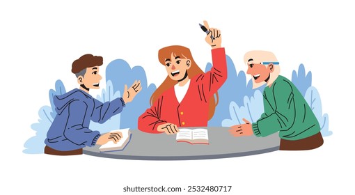 A group of people discussing idea, brainstorming illustration concept