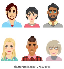 Group of people from diverse ethnic and different age men and women avatar collection