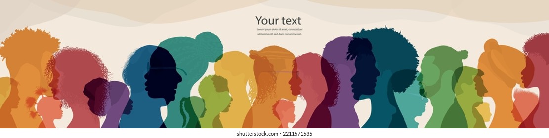 Group people diversity. Silhouette profile of men women children teenagers elderly. Various people of different ages. Different cultures. Racial equality concept. Multicultural society svg