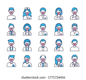 group of people and doctors wearing medical masks