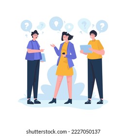 Group of people doing business talk, Teamwork communication discussion flat illustration design