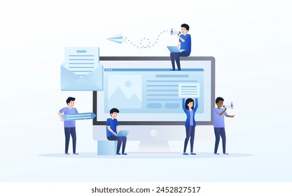 Group of people doing digital marketing with computer and laptop