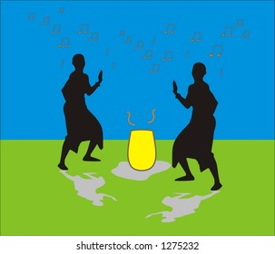 a group of people doing tribal dance - colorful vector illustration