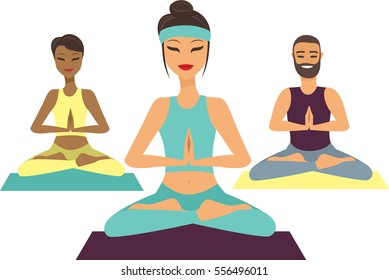 Group of people  doing yoga flat vector illustration