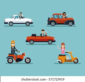 group people driving cars and motorcycle