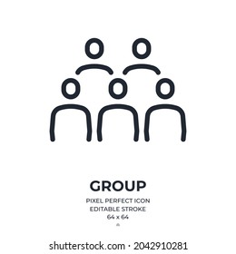 Group of people editable stroke outline icon isolated on white background flat vector illustration. Pixel perfect. 64 x 64.