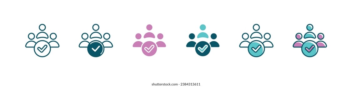 group of people employee success workshop training checkmark icon business human resource management vector teamwork partnership approved trust improvement symbol illustration