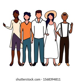 group of people faceless with different poses on white background vector illustration design