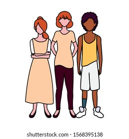 group of people faceless with different poses on white background vector illustration design