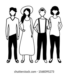 group of people faceless with different poses on white background vector illustration design