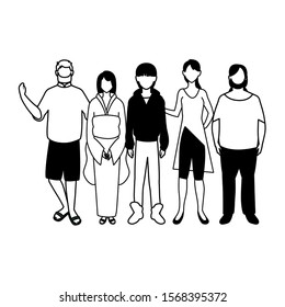 group of people faceless with different poses on white background vector illustration design
