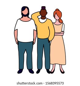 group of people faceless with different poses on white background vector illustration design
