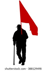 Group of people with flags on white background