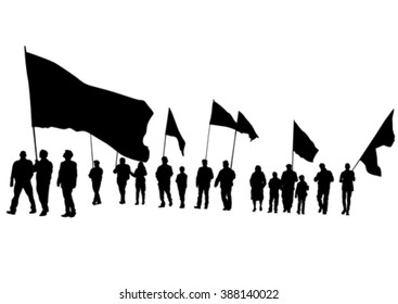 Group of people with flags on white background