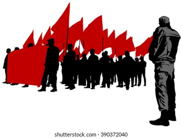 Group of people with flags on white background