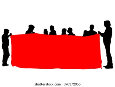 Group of people with flags on white background