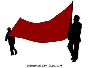 Group of people with flags on white background