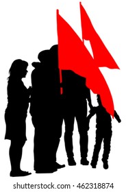 Group of people with flags on white background