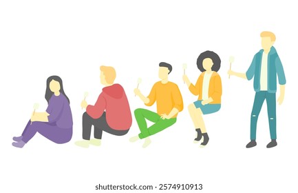 Group People Flat Style Vector. People Holding Marshmallow Design. Faceless People Element.