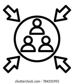 A group of people in focused circle, customer centricity line icon