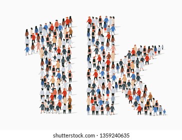 Group of people in form of 1k sign. One thousand followers. Vector illustration