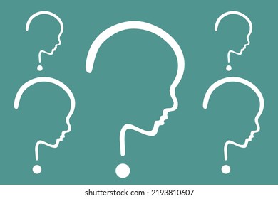 Group of people in the form of  question marks. People looking for answers. Crowd in doubt. Unsolved problems. Concept illustration. Vector.