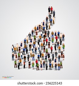 Grupo de personas en forma de pulgar. Ilustración del vector