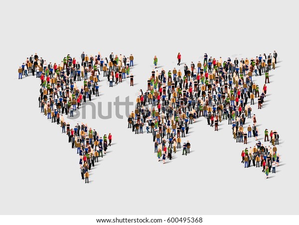 世界地図の形をした人のグループ グローバル化 人口 社会のコンセプト ベクターイラスト のベクター画像素材 ロイヤリティフリー