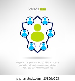 A group of people forming a shield. Man defence concept. Vector illustration