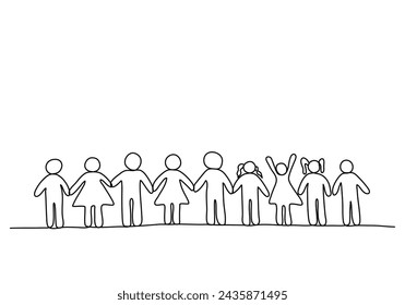 Group of people forming team, concept for diversity and inclusion theme. One line drawing vector illustration.