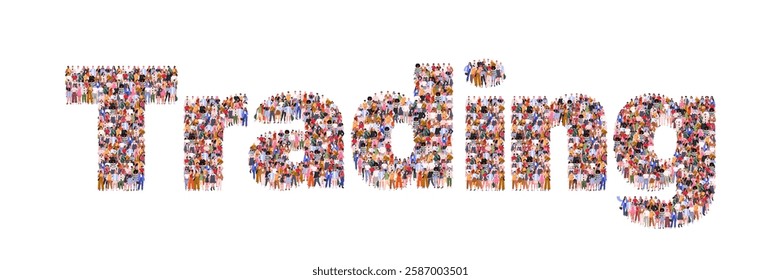 A group of people forming the word Trading. Concept of financial transactions, stock trading, and business relationships. Investment concept. Vector illustration. Not AI generated