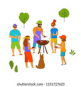 group of people friends at bbq party isolated vector scene