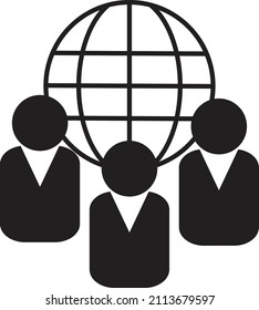 Eine Gruppe von Menschen vor der Welt - schwarz - Web Illustration - Vektorgrafik, Symbol 