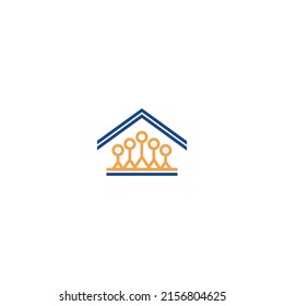 Group of people gathering in house logo icon, Team in the house logo template