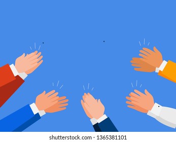 Group of people giving an applause. isolated on blue background. Clapping human hands, vector illustration