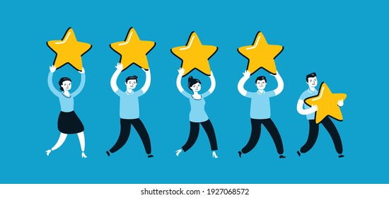 Group of people giving a five star rating. Feedback concept vector illustration flat style