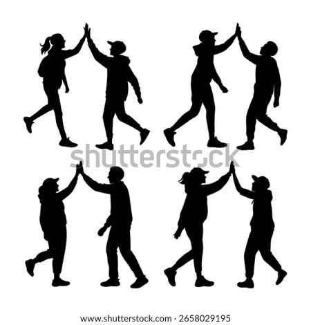 Group of People Giving High Five Silhouette – Friendship, Teamwork and Celebration Concept