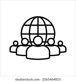 Group of people and globe different style icon set. Line, glyph and filled outline . Symbol, logo illustration. Vector