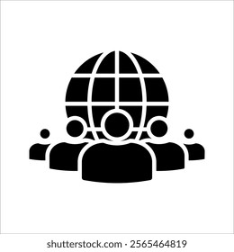 Group of people and globe different style icon set. Line, glyph and filled outline . Symbol, logo illustration. Vector