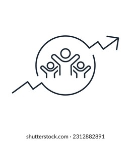 Un grupo de gente subiendo. Movimiento hacia el éxito.Icono lineal vector aislado en fondo blanco.