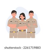 A group of people in government job wearing government uniforms. Thai government officer, teacher. Flat vector illustration 