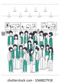 group of people with green clothes in the office