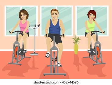 Group of people in gym, exercising their legs doing cardio training