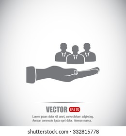 group of people and hand icon
